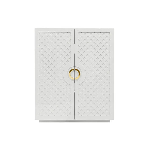 Worlds Away - Poppy Two Door Cabinet With Lattice Overlay And Brass Circle Hardware In White Lacquer - POPPY WH - GreatFurnitureDeal