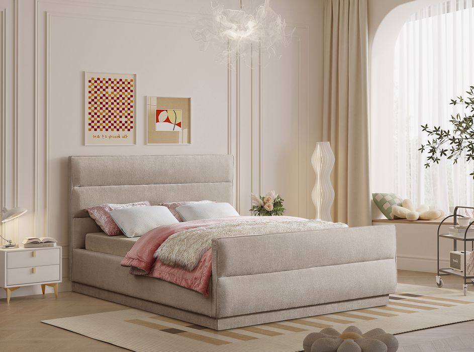 Meridian Furniture - Paxton Beige Chenille Fabric Upholstered King Bed (3 Boxes) - PaxtonBeige-K - GreatFurnitureDeal