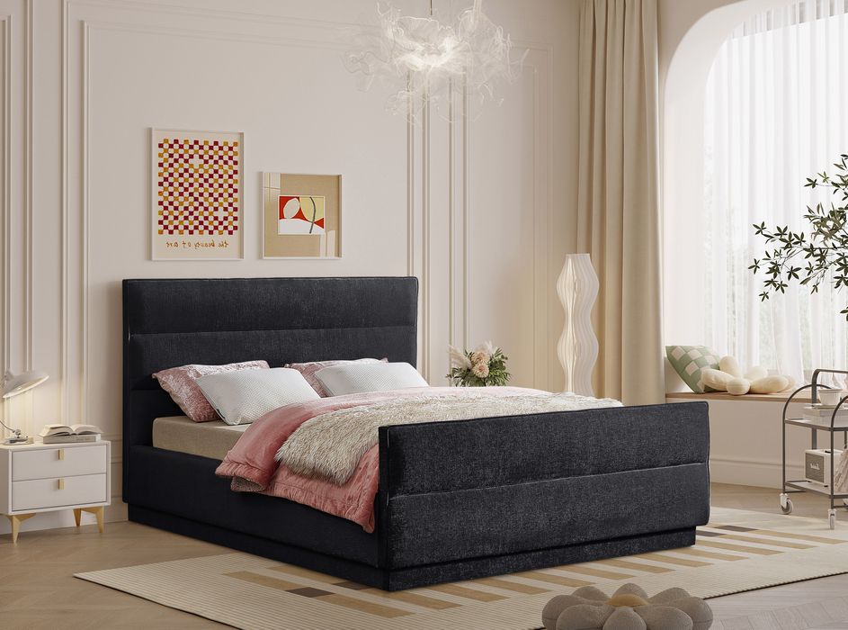 Meridian Furniture - Paxton Black Chenille Fabric Upholstered King Bed (3 Boxes) - PaxtonBlack-K - GreatFurnitureDeal