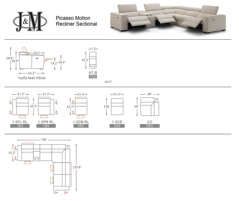 J&M Furniture - Picasso 6Pc Fabric Motion Sectional Sofa In Sand - 19965-S - GreatFurnitureDeal