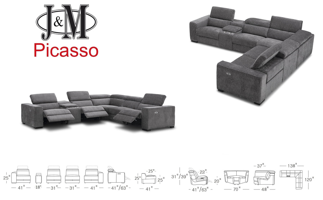 J&M Furniture - Picasso 6Pc Fabric Motion Sectional Sofa In Dark Grey - 19965-DG - GreatFurnitureDeal