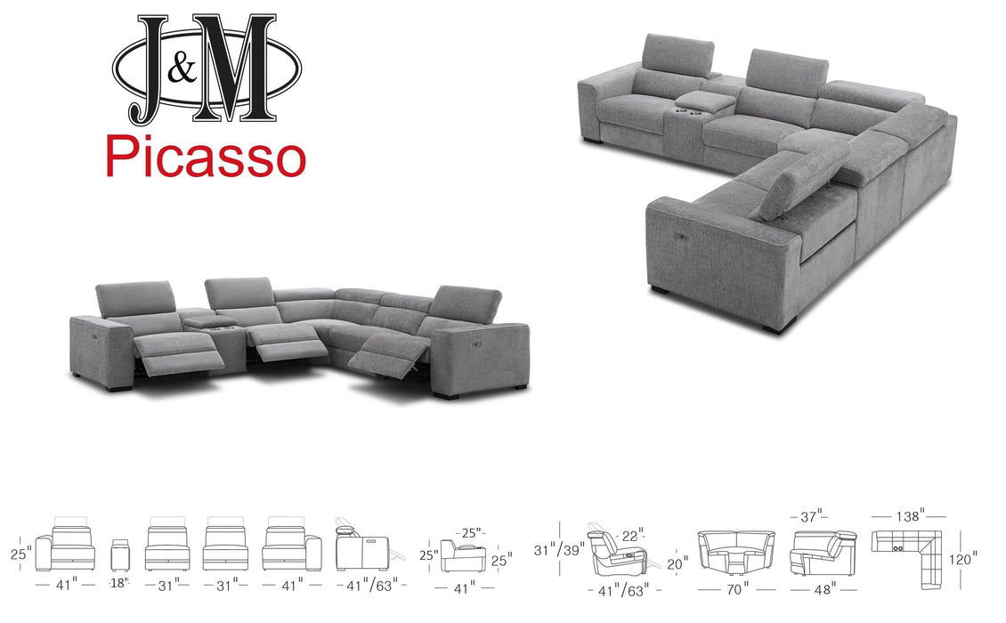 J&M Furniture - Picasso 6Pc Fabric Motion Sectional Sofa In Light Grey - 19965-LTG - GreatFurnitureDeal