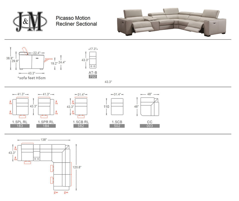 J&M Furniture - Picasso 6Pc Motion Sectional In Blue Grey - 18865-BG
