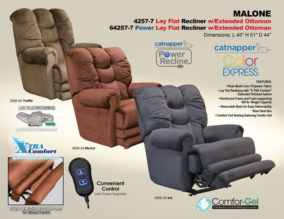 Catnapper - Malone Power Lay Flat Recliner with Extended Ottoman in Ink - 64257-7-INK