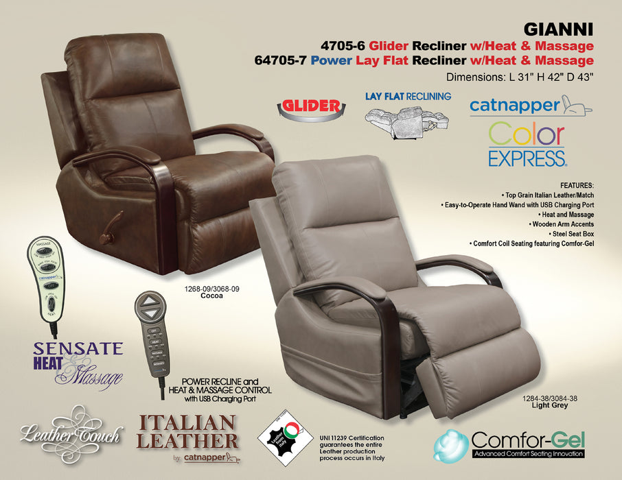 Catnapper - Gianni Power Lay Flat Recliner w-Heat & Massage in Cocoa - 647057-COCOA - GreatFurnitureDeal