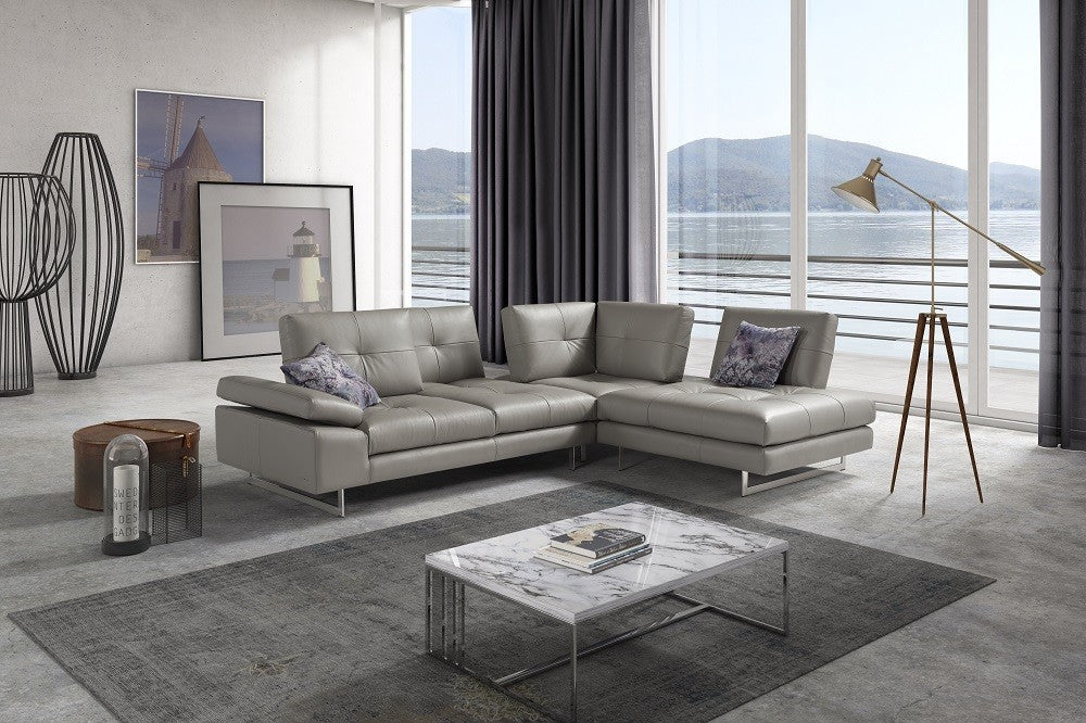 J&M Furniture - The Prive Leather RHF Sectional Sofa in Grey - 18345-RHF - GreatFurnitureDeal