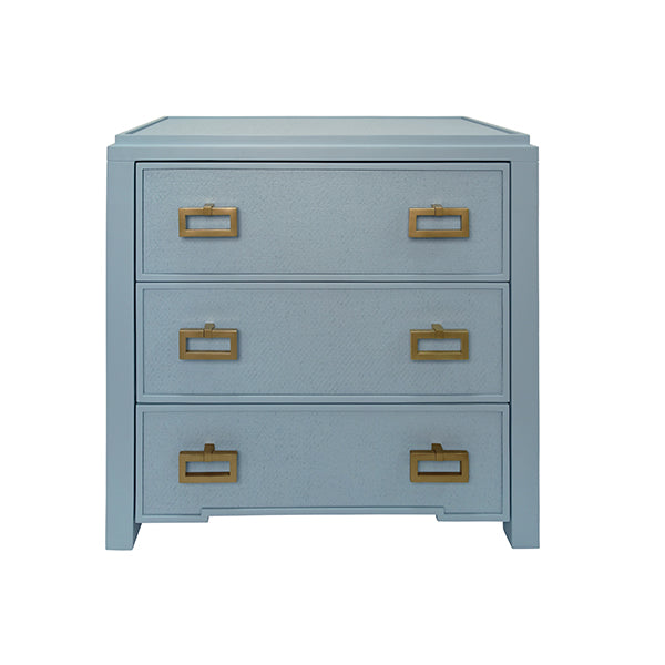 Worlds Away - Radley Three Drawer Side Table With Matte Light Blue Frame and Light Blue - RADLEY LB - GreatFurnitureDeal
