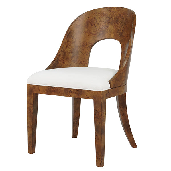 Worlds Away - Rafferty Curved Back Wooden Dining Chair In Dark Burl Wood with Performance White - RAFFERTY DBW - GreatFurnitureDeal