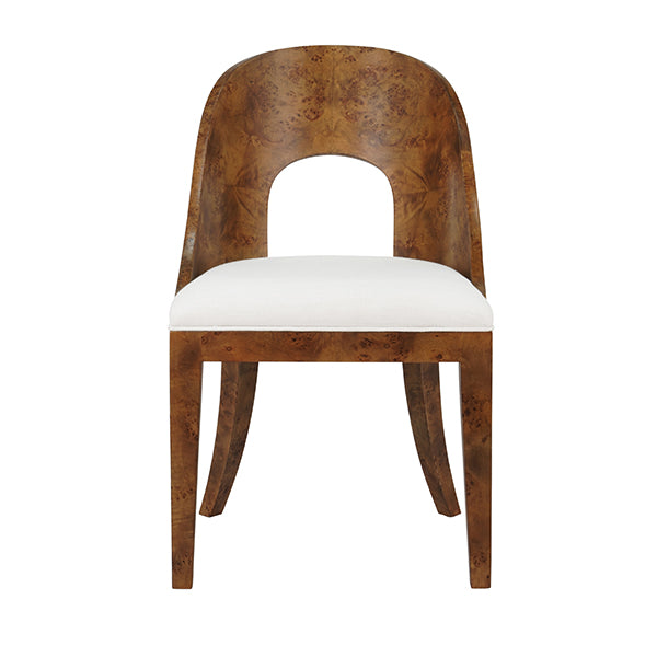 Worlds Away - Rafferty Curved Back Wooden Dining Chair In Dark Burl Wood with Performance White - RAFFERTY DBW - GreatFurnitureDeal