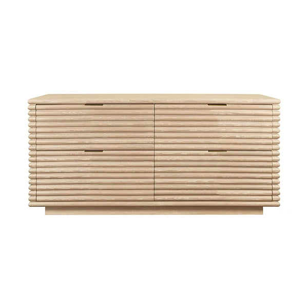 Worlds Away - Ranger Four Drawer Chest With Antique Brass Hardware And Large Horizontal Reeds In Cerused Oak - RANGER CO