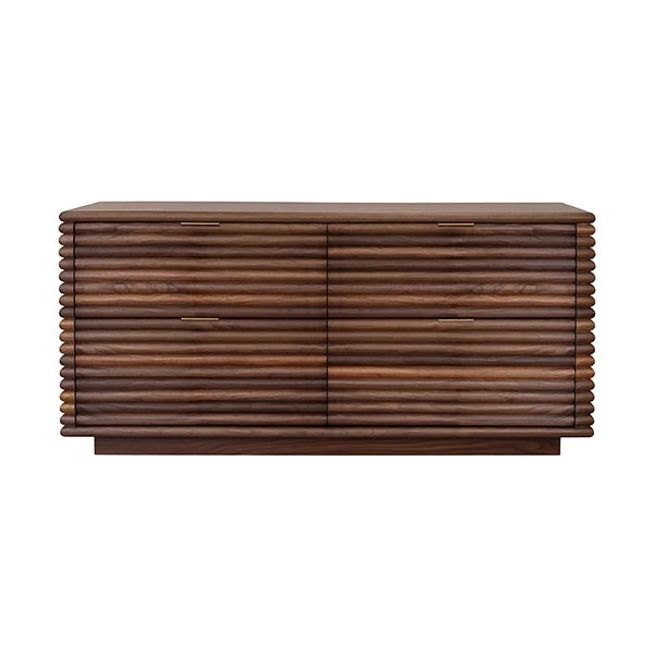 Worlds Away - Ranger Four Drawer Chest With Antique Brass Hardware And Large Horizontal Reeds In Walnut - RANGER WAL