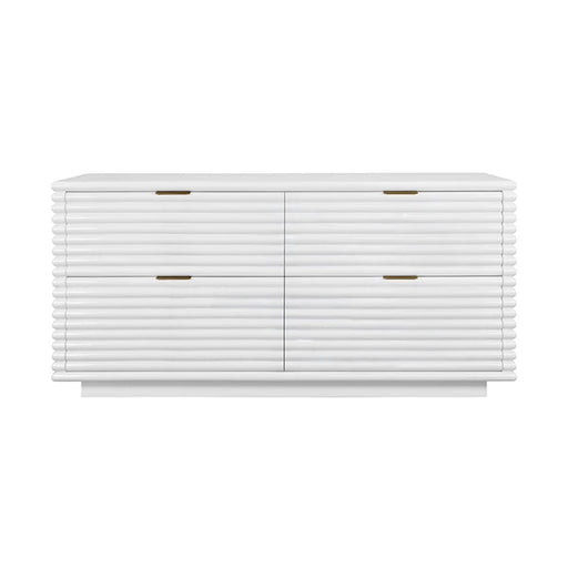 Worlds Away - Ranger Four Drawer Chest With Antique Brass Hardware And Large Horizontal Reeds In White Lacquer - RANGER WH - GreatFurnitureDeal