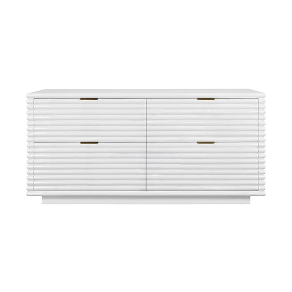 Worlds Away - Ranger Four Drawer Chest With Antique Brass Hardware And Large Horizontal Reeds In White Lacquer - RANGER WH