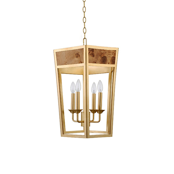 Worlds Away - Ren 4-Light Hexagon Pendant With Gold Metal Frame and Inset Burl Wood - REN G - GreatFurnitureDeal
