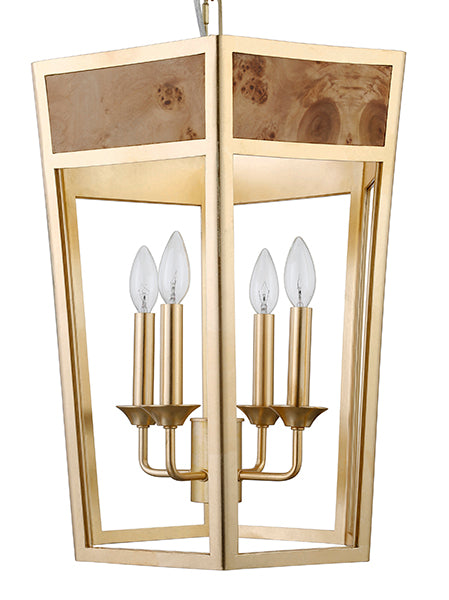 Worlds Away - Ren 4-Light Hexagon Pendant With Gold Metal Frame and Inset Burl Wood - REN G - GreatFurnitureDeal