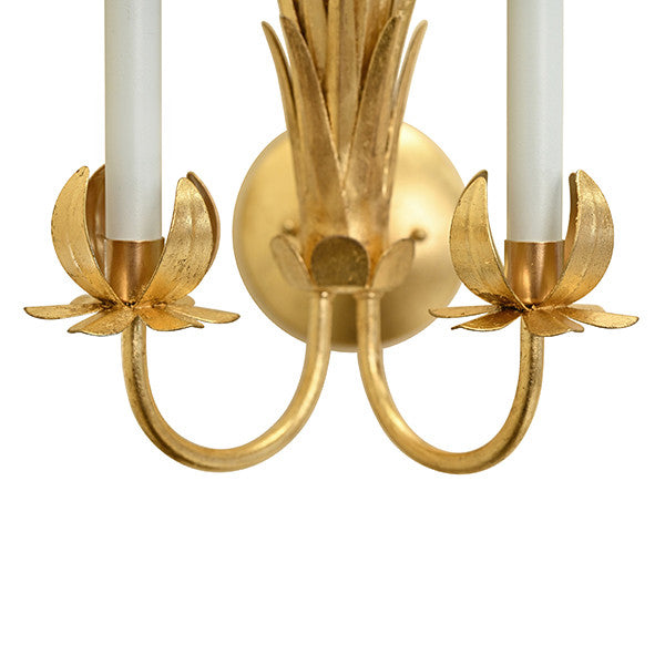 Worlds Away - Reseda Palm Two Arm Tole Wall Sconce In Gold Leaf - RESEDA G - GreatFurnitureDeal