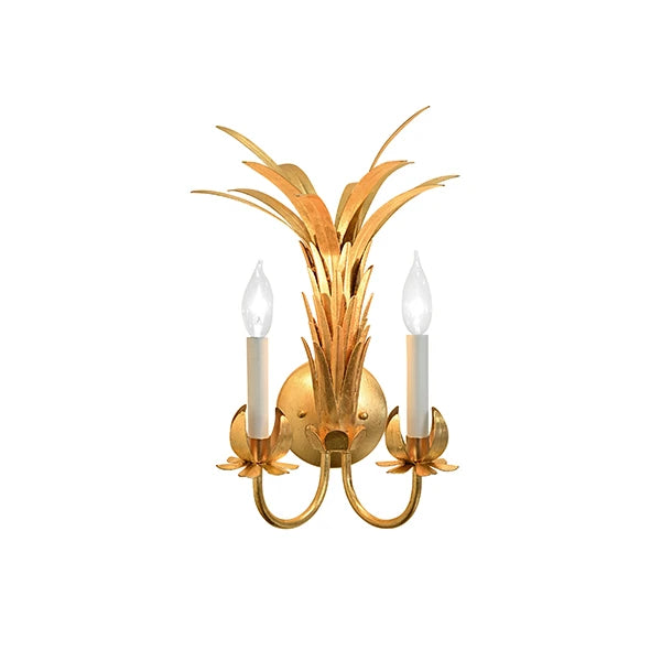 Worlds Away - Reseda Palm Two Arm Tole Wall Sconce In Gold Leaf - RESEDA G - GreatFurnitureDeal