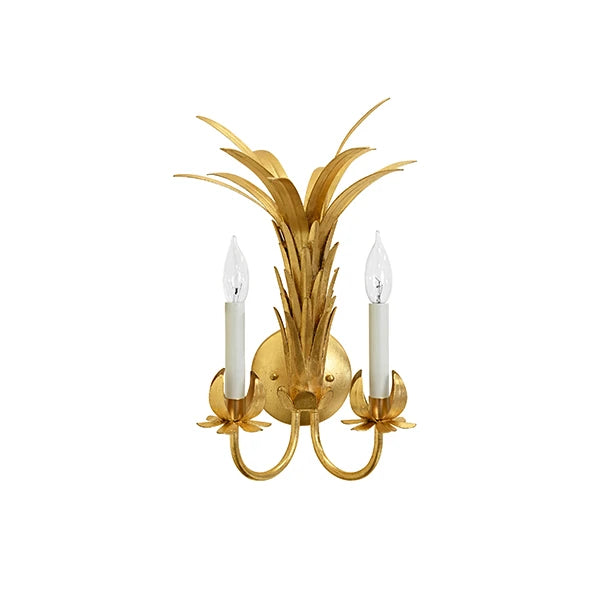 Worlds Away - Reseda Palm Two Arm Tole Wall Sconce In Gold Leaf - RESEDA G - GreatFurnitureDeal