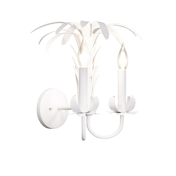 Worlds Away - Palm Spray Two Arm Tole Wall Sconce In Matte White Powder Coat - RESEDA WH - GreatFurnitureDeal