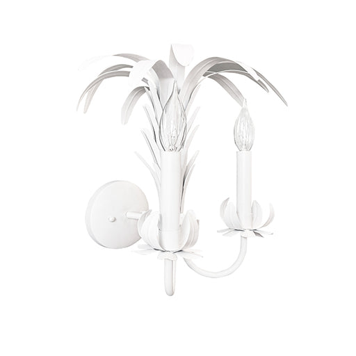 Worlds Away - Palm Spray Two Arm Tole Wall Sconce In Matte White Powder Coat - RESEDA WH - GreatFurnitureDeal