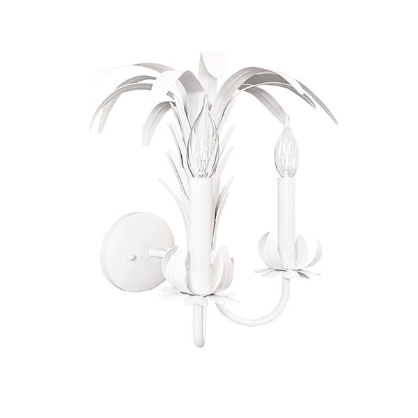 Worlds Away - Palm Spray Two Arm Tole Wall Sconce In Matte White Powder Coat - RESEDA WH - GreatFurnitureDeal