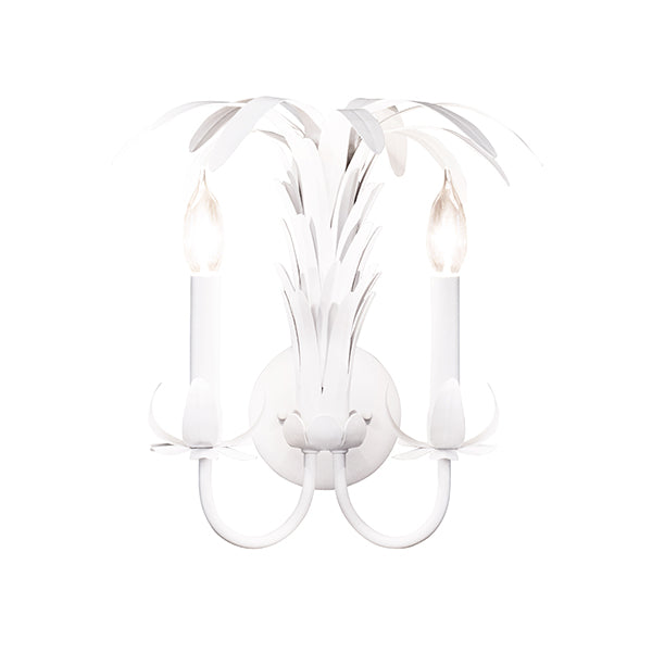 Worlds Away - Palm Spray Two Arm Tole Wall Sconce In Matte White Powder Coat - RESEDA WH - GreatFurnitureDeal