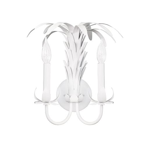 Worlds Away - Palm Spray Two Arm Tole Wall Sconce In Matte White Powder Coat - RESEDA WH - GreatFurnitureDeal