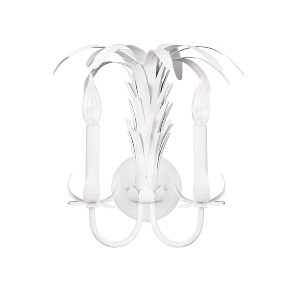 Worlds Away - Palm Spray Two Arm Tole Wall Sconce In Matte White Powder Coat - RESEDA WH - GreatFurnitureDeal