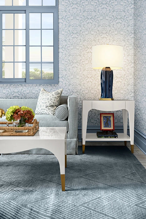 Worlds Away - Medina Tapered Leg Coffee Table With Antique Brass Foot Caps In White Lacquer - MEDINA WH