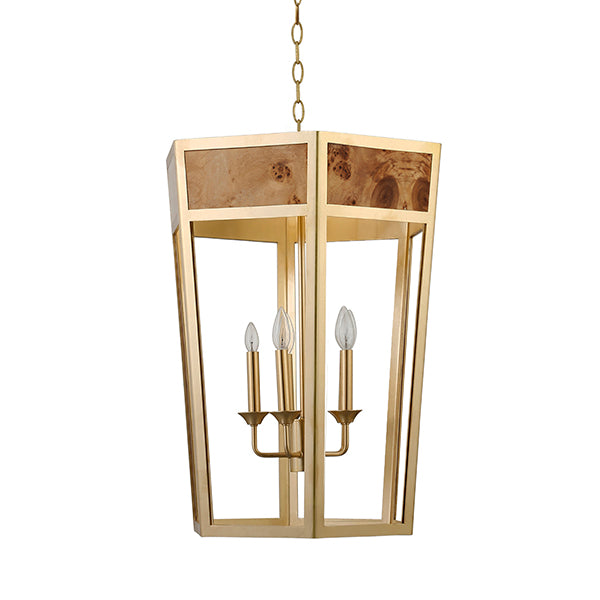 Worlds Away - Reynolds 5-Light Hexagon Pendant With Gold Metal Frame and Inset Burl Wood - REYNOLDS G - GreatFurnitureDeal