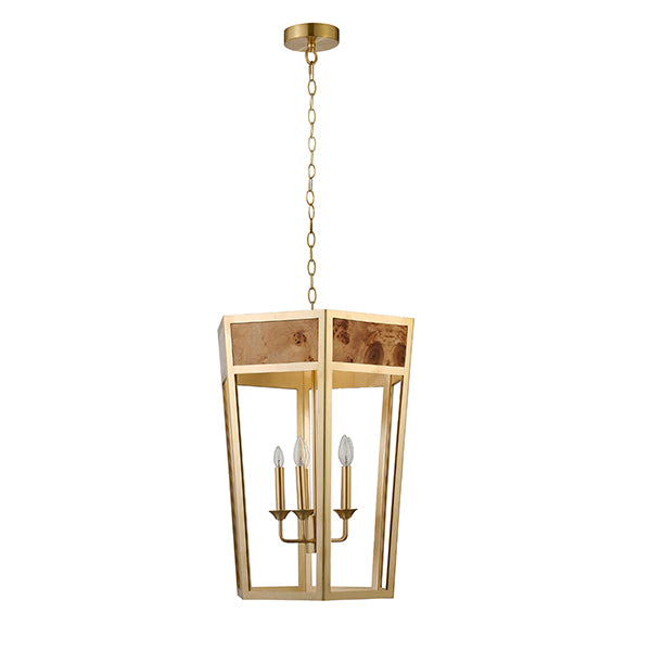Worlds Away - Reynolds 5-Light Hexagon Pendant With Gold Metal Frame and Inset Burl Wood - REYNOLDS G - GreatFurnitureDeal