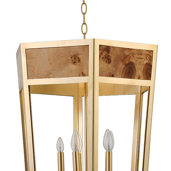Worlds Away - Reynolds 5-Light Hexagon Pendant With Gold Metal Frame and Inset Burl Wood - REYNOLDS G - GreatFurnitureDeal