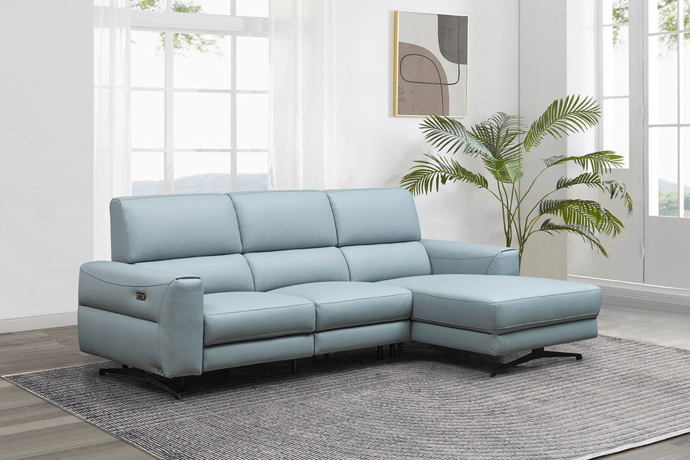 ESF Furniture - RG19141A Sectional Sofa w/ Recliner in Blue - RG19141A-SEC-BLUE - GreatFurnitureDeal