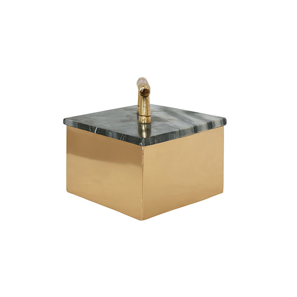 Worlds Away - Large Diamond Shaped Brass Box With Black Marble Top And Brass Bamboo Handle - RHOMA LG - GreatFurnitureDeal