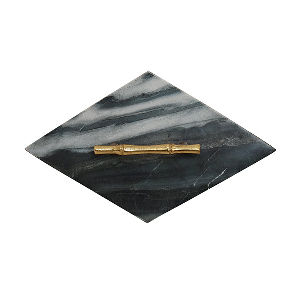 Worlds Away - Large Diamond Shaped Brass Box With Black Marble Top And Brass Bamboo Handle - RHOMA LG - GreatFurnitureDeal