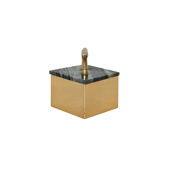 Worlds Away - Small Diamond Shaped Brass Box With Black Marble Top And Brass Bamboo Handle - RHOMA SM - GreatFurnitureDeal