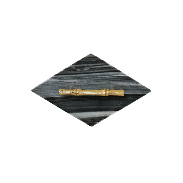 Worlds Away - Small Diamond Shaped Brass Box With Black Marble Top And Brass Bamboo Handle - RHOMA SM - GreatFurnitureDeal