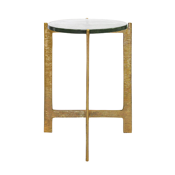 Worlds Away - Round Side Table With Hammered Brass Base And Thick Poured Glass Top - RICKY - GreatFurnitureDeal