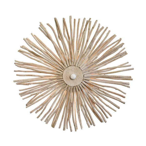 Worlds Away - Large Round Wall Sconce Handcrafted With Whitewash Eucalyptus Wood - RIO LG - GreatFurnitureDeal