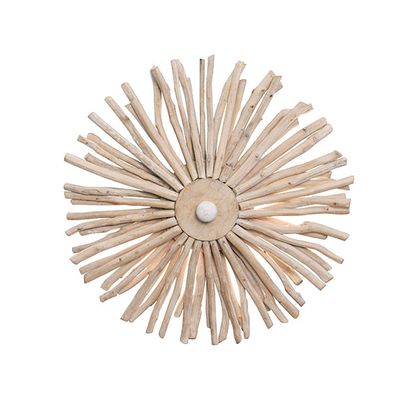 Worlds Away - Small Round Wall Sconce Handcrafted With Whitewash Eurcalyptus Wood - RIO SM - GreatFurnitureDeal