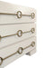 Worlds Away - Roderick Three Drawer Chest With Antique Brass Connected Circle Hardware In Matte Antique White Lacquer - RODERICK AW - GreatFurnitureDeal