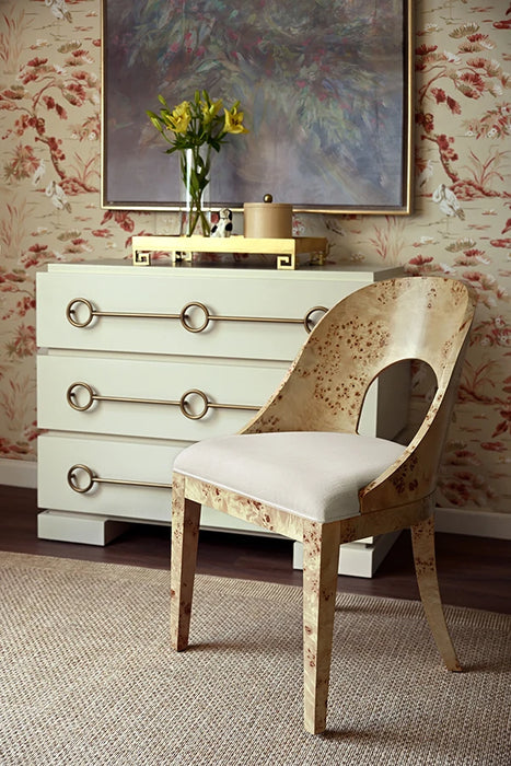 Worlds Away - Roderick Three Drawer Chest With Antique Brass Connected Circle Hardware In Matte Antique White Lacquer - RODERICK AW - GreatFurnitureDeal