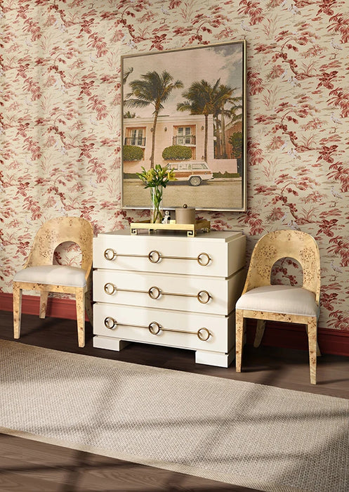 Worlds Away - Roderick Three Drawer Chest With Antique Brass Connected Circle Hardware In Matte Antique White Lacquer - RODERICK AW - GreatFurnitureDeal
