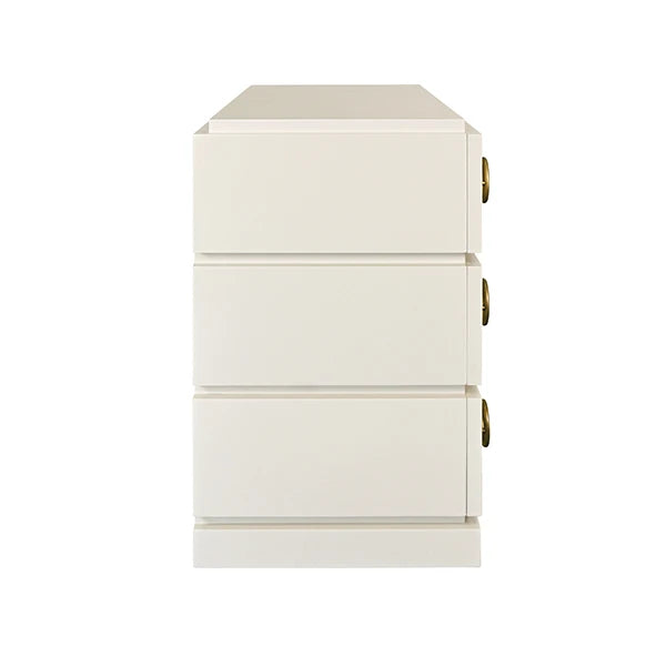 Worlds Away - Roderick Three Drawer Chest With Antique Brass Connected Circle Hardware In Matte Antique White Lacquer - RODERICK AW - GreatFurnitureDeal