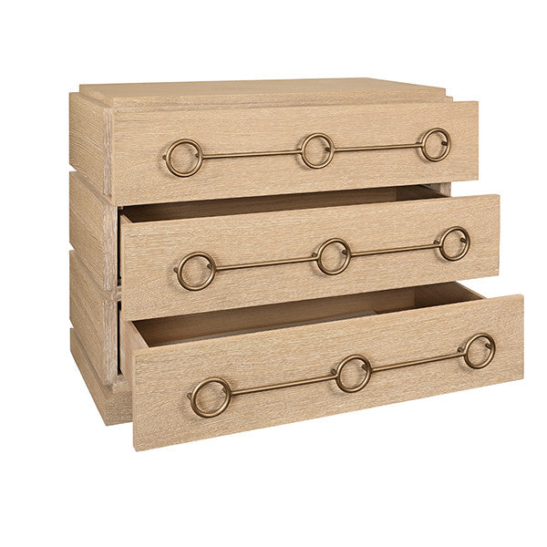 Worlds Away - Roderick Three Drawer Chest With Antique Brass Connected Circle Hardware In Cerused Oak - RODERICK CO - GreatFurnitureDeal