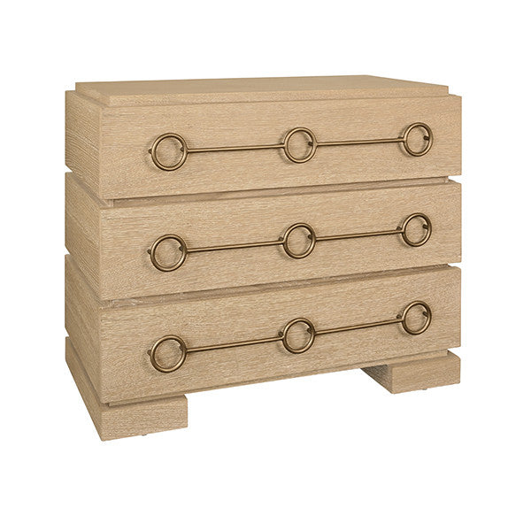 Worlds Away - Roderick Three Drawer Chest With Antique Brass Connected Circle Hardware In Cerused Oak - RODERICK CO - GreatFurnitureDeal