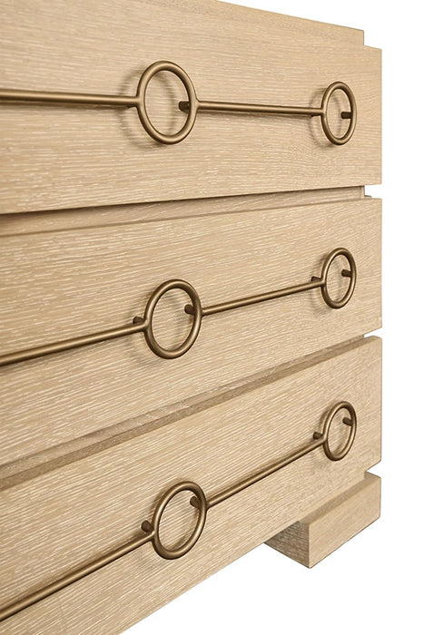 Worlds Away - Roderick Three Drawer Chest With Antique Brass Connected Circle Hardware In Cerused Oak - RODERICK CO - GreatFurnitureDeal