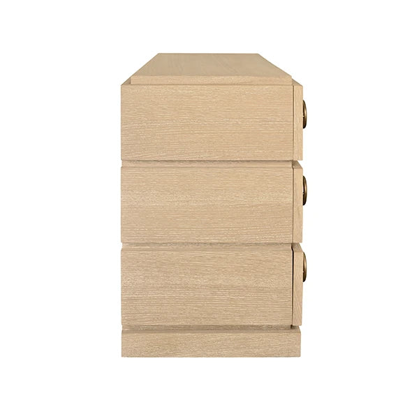 Worlds Away - Roderick Three Drawer Chest With Antique Brass Connected Circle Hardware In Cerused Oak - RODERICK CO - GreatFurnitureDeal