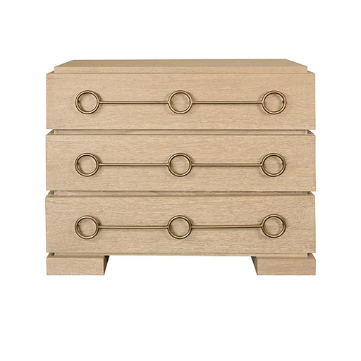 Worlds Away - Roderick Three Drawer Chest With Antique Brass Connected Circle Hardware In Cerused Oak - RODERICK CO - GreatFurnitureDeal
