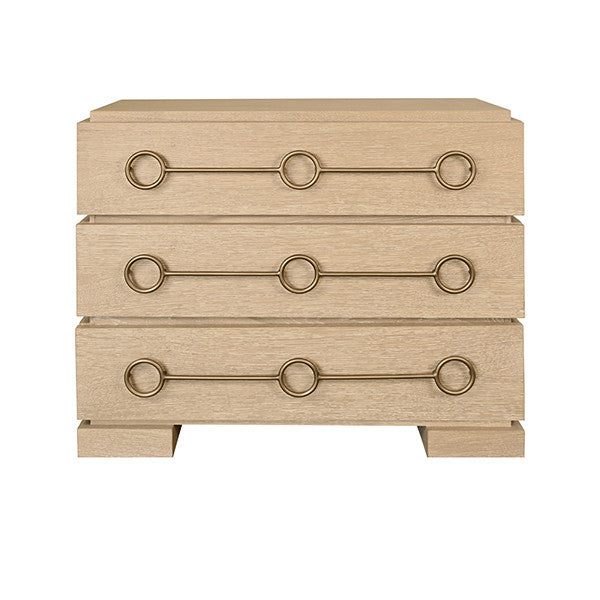 Worlds Away - Roderick Three Drawer Chest With Antique Brass Connected Circle Hardware In Cerused Oak - RODERICK CO - GreatFurnitureDeal